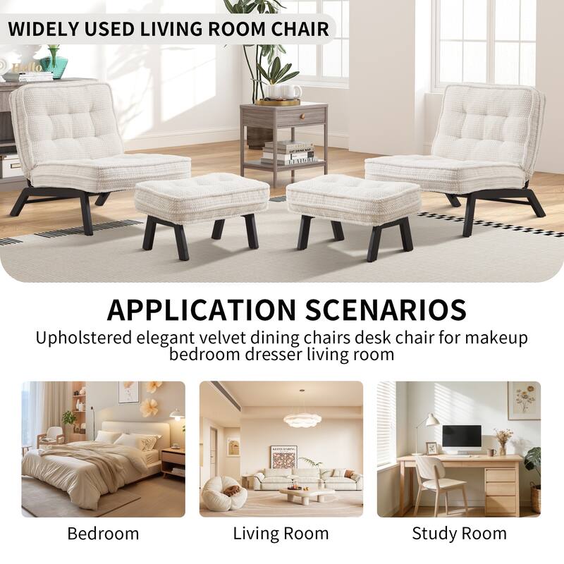 Upholstered Accent Chair with Ottoman, Armless Lounge Chair for Bedroom and Living Room, Comfortable Padded Seat with Wood Legs
