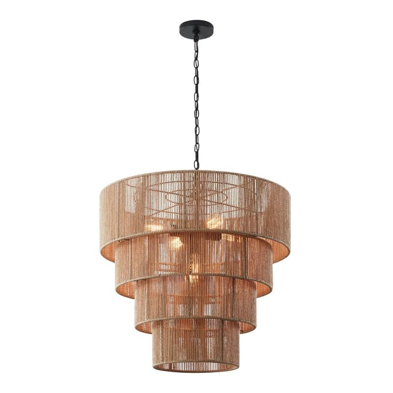 KAWOTI Width 26" 5-Light 4-Tiered Bohemian Pendant Light - Brown