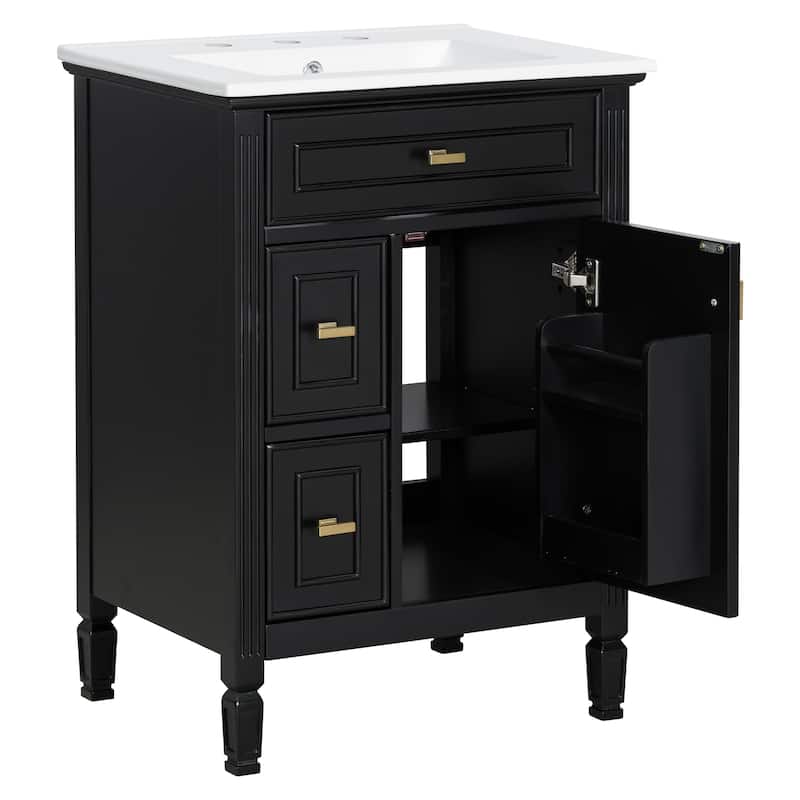 24-Inch Bathroom Vanity with Sink,Solid Wood and MDF Cabinet with One Flip Drawer,2 Standard Drawers,Freestanding Vanity