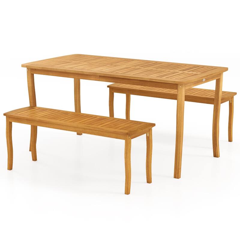 Gymax 3 Pieces Outdoor Dining Set for 4 People Patio Acacia Wood Table