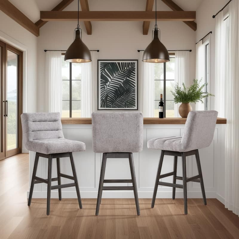 Elias Modern Swivel Bar Stool, Upholstered Counter Stool with Solid Wood Frame - Gray Oak & Gray - Bar Height