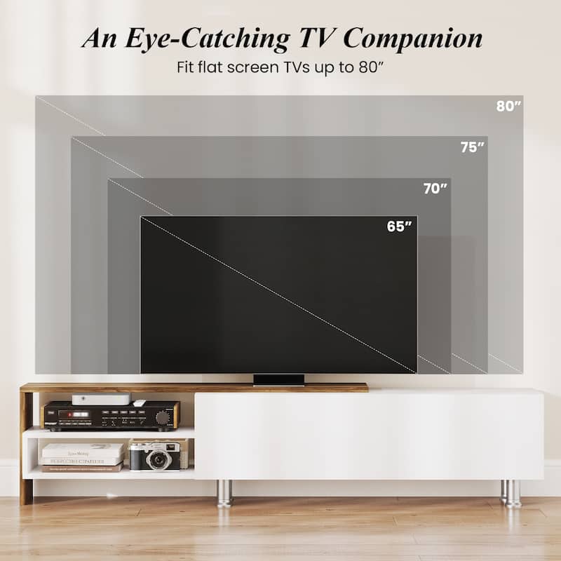 Engineered Wood TV Stand for 80 inches TVs with Shelves and Cabinet - 71.5" L x 12.5" W x 16" H