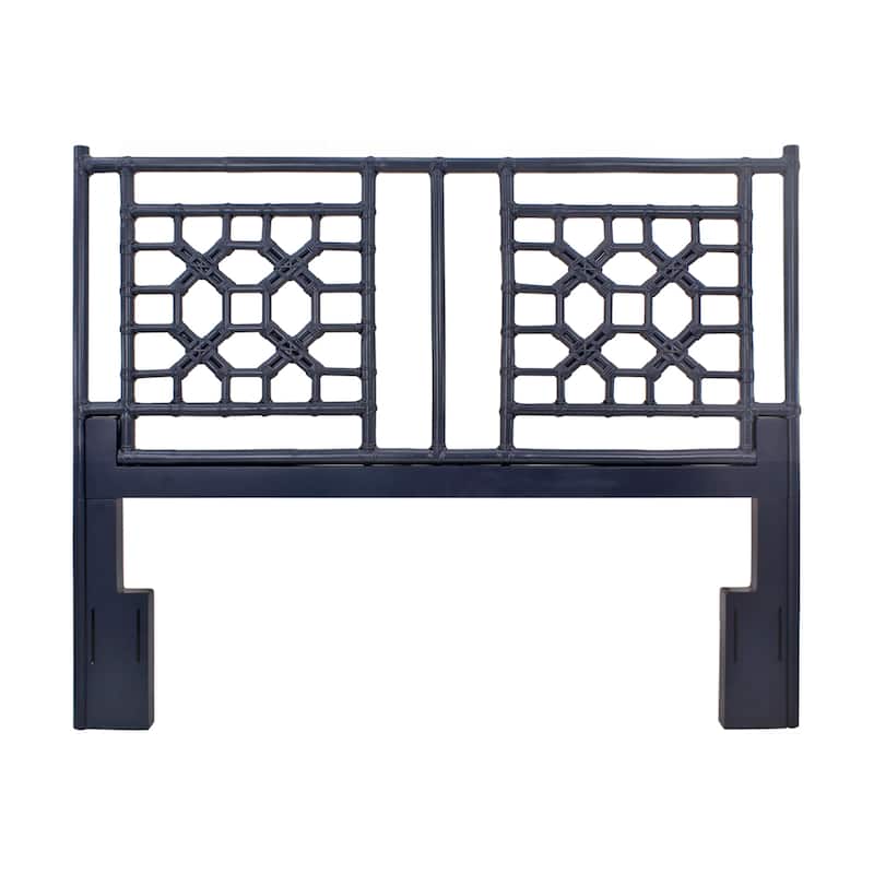 Handmade Natural Wood And Rattan Headboard by East at Main - Navy-Blue - Full