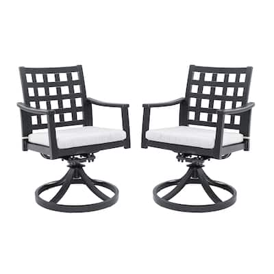 2-Piece Cast Aluminum Swivel Rocker Chairs - Lattice Design, Sunbrella Cushions, Ember Black - 24.05" D x 23.42" W x 35.83" H