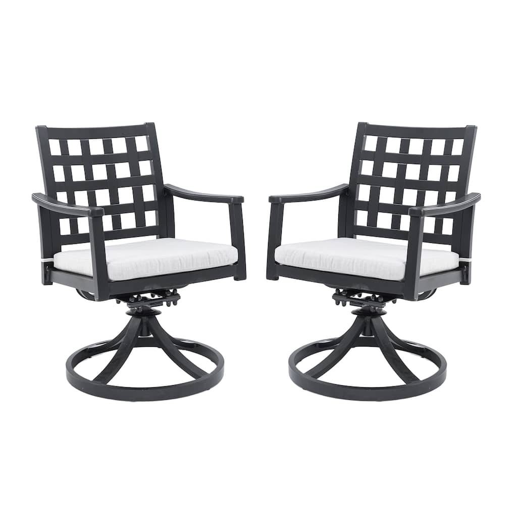 2-Piece Cast Aluminum Swivel Rocker Chairs - Lattice Design, Sunbrella Cushions, Ember Black - 24.05" D x 23.42" W x 35.83" H