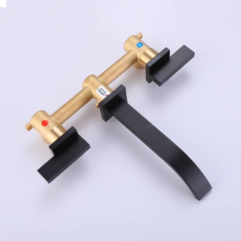 Double Handle Waterfall Wall Mounted Bathroom Faucet in Matte Black