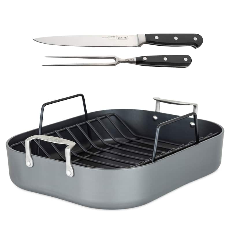 Viking Hard Anodized Nonstick Roaster with Rack and Carving Set