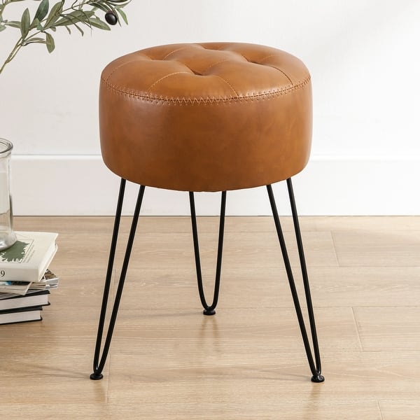 CHITA Faux Leather Storage Stool Ottoman, Foot Rest Stool Seat, Saddle Brown