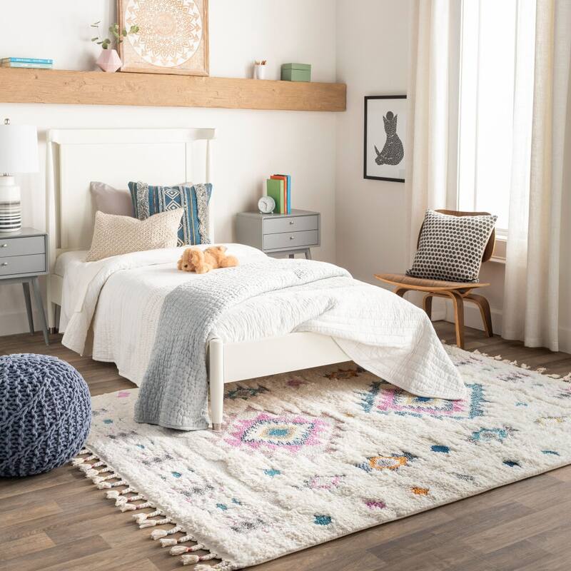 Livabliss Bohemian & Eclectic Lofty Tribal Area Rug - 6'7" x 9' - Cream/Blue