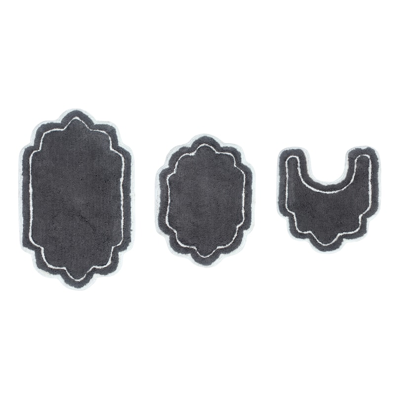 Allure Collection 100% Cotton Non-Slip Bathroom Rug Set, 3 Piece Machine Washable- Bathroom Rug, Bath Rug, U Shaped Contour