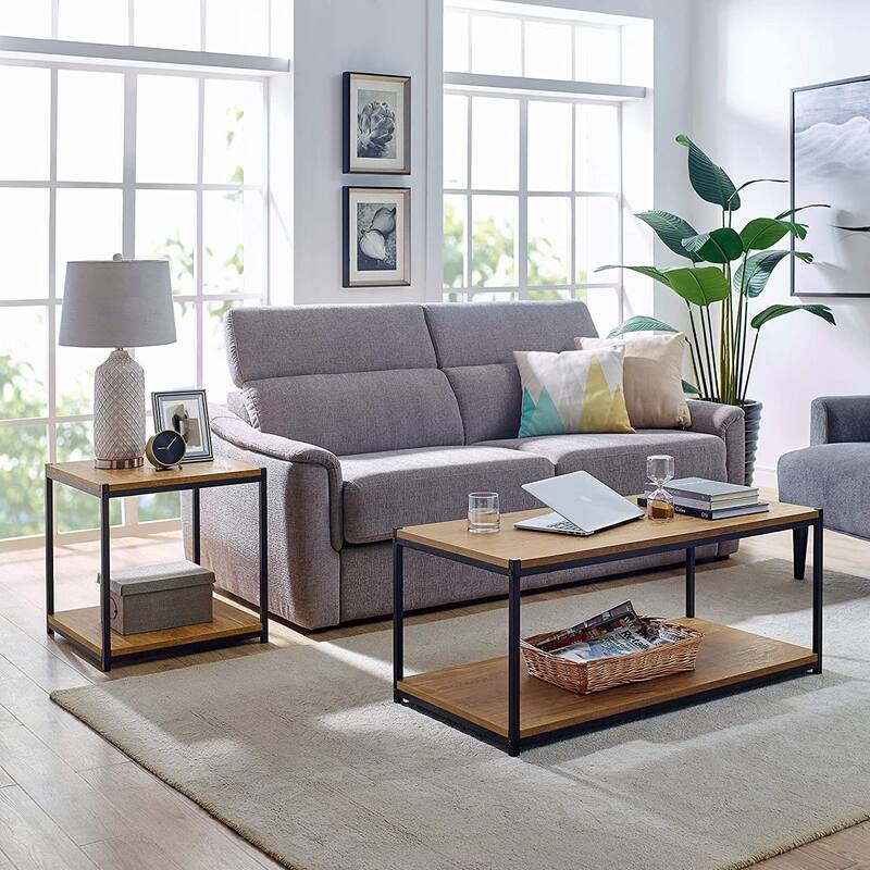 Caffoz Tall Side End Table with Storage Shelf