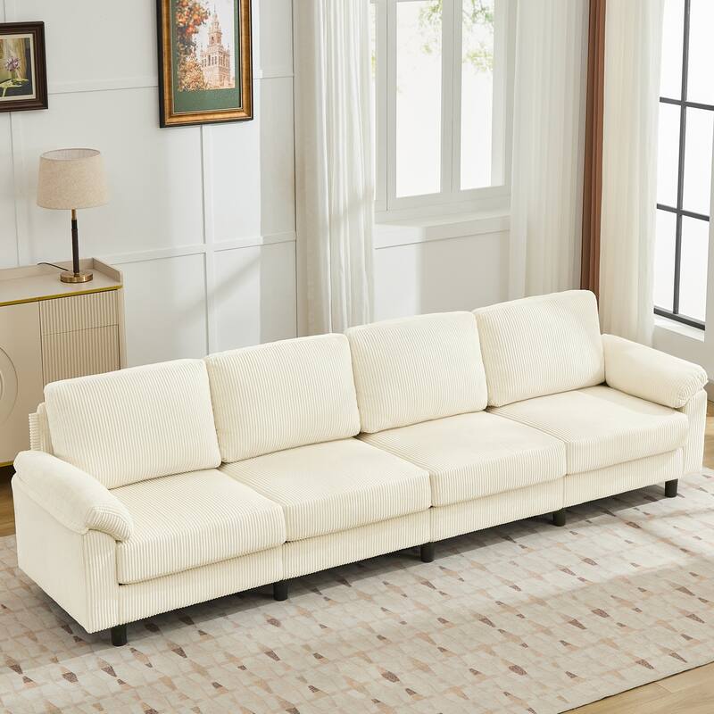 116.5" Modern Corduroy Upholstered Sectional Sofa Rectangle 4-Seater Sofa