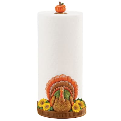 Hand-Painted Fall Turkey Paper Towel Holder - 8 x 13.38 x 5.68