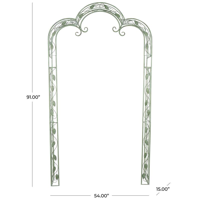 Green Metal Indoor Outdoor Arched Vine Leaf Indoor Outdoor Garden Arbor