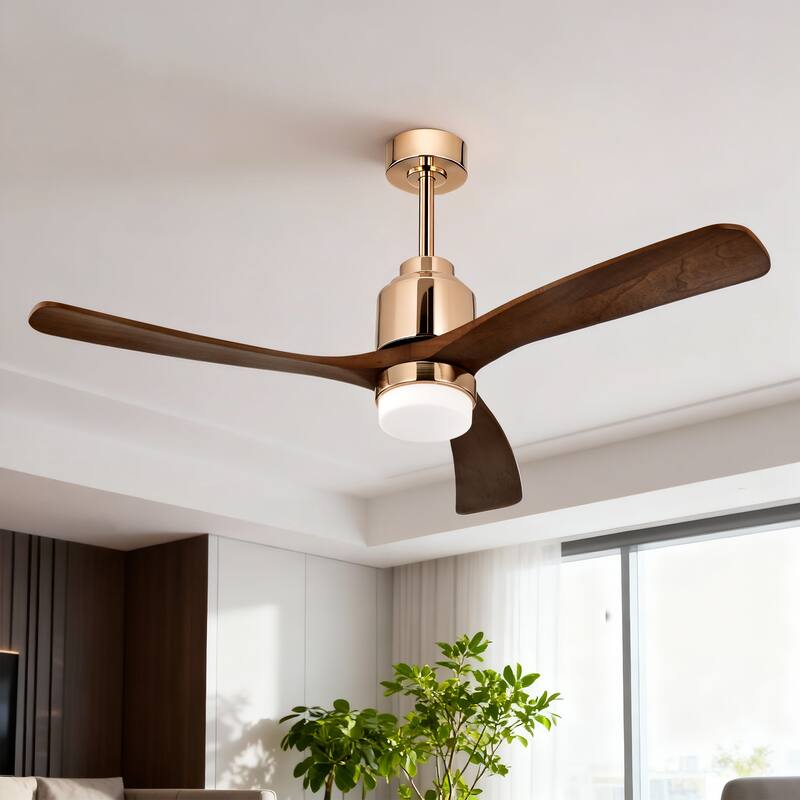 Matte Black/Gold 52 in. Integrated LED Indoor 3-Blade Ceiling Fan with Wood Blades, 6-Speed Remote Control - Gold - Remote