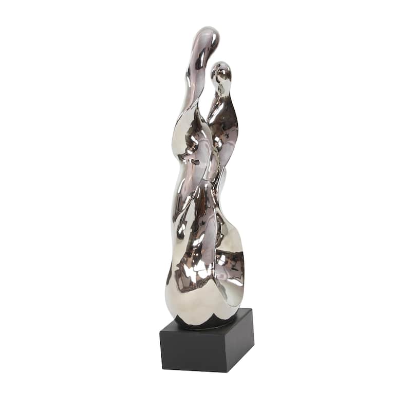 Ceramic Abstract Decorative Sculpture with Black Base - Silver - Roche River Decor