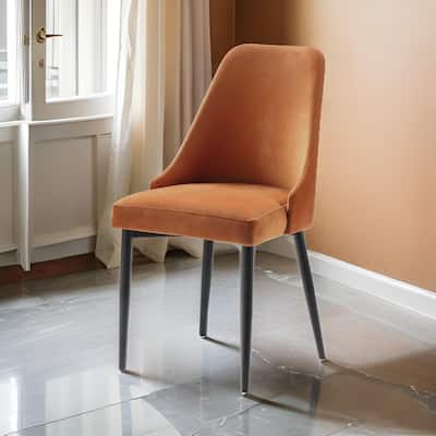 Gene 19 Inch Side Dining Chairs Set of Two, Tall Curved Back, Orange Velvet, Black