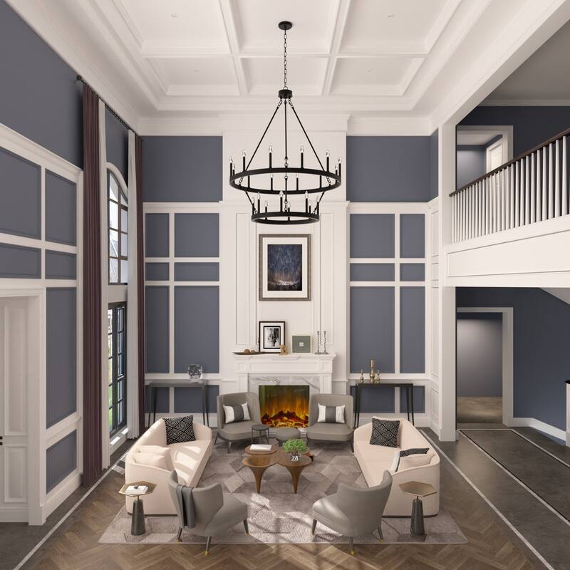 Modern Farmhouse Black Round Wagon Wheel Chandelier