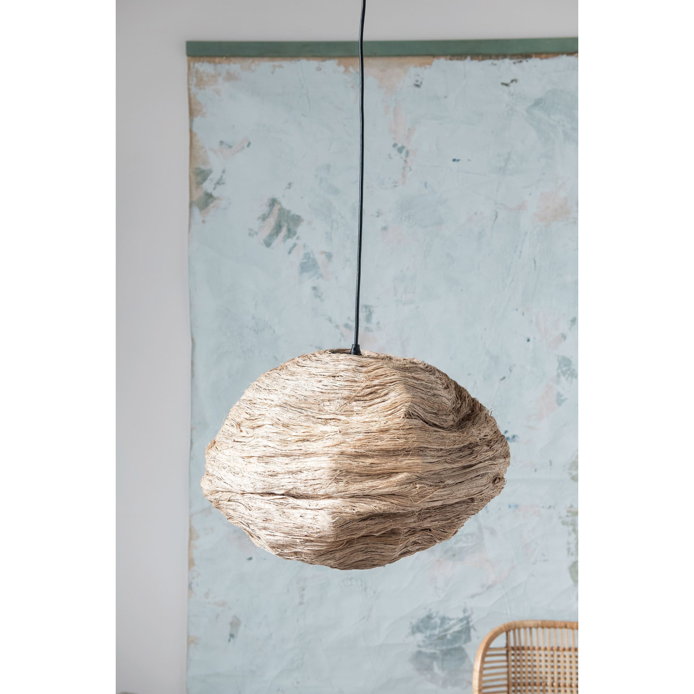 Collapsible Banana Fiber Ceiling Light - 18.0"L x 18.0"W x 15.3"H - Bed