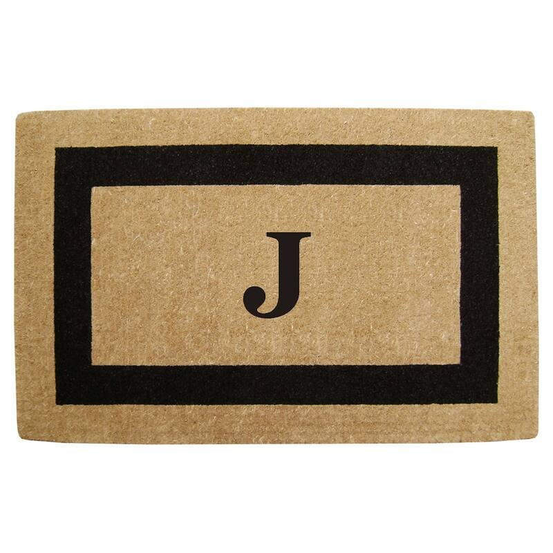 Heavy-duty Coir Fiber Single Black Framed Letter Monogrammed Doormat - 30 inches x 48 inches - J