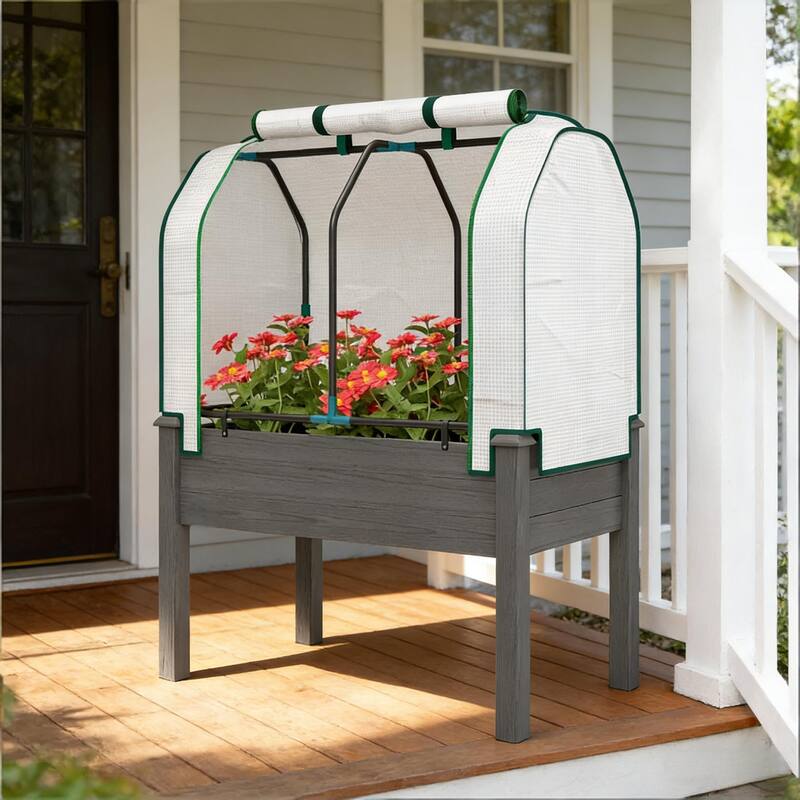 Wooden Outdoor Planter Box, Convenient Raised Raised Bed - Dark Grey