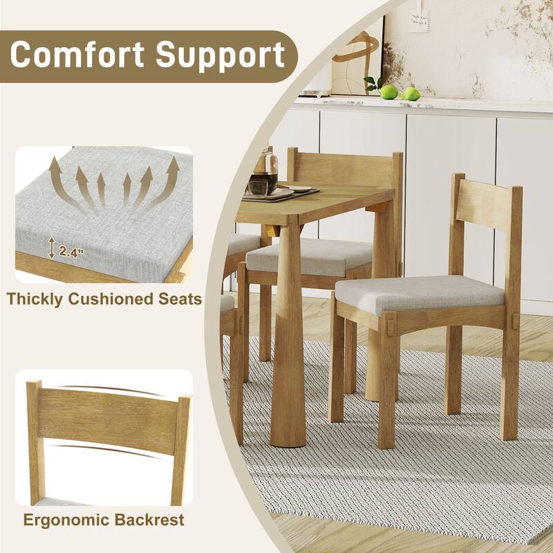 7-Piece Retro Farmhouse Dining Table Set, 59.8" Wood Table with 6 Upholstered Chairs for Dining Room or Kitchen