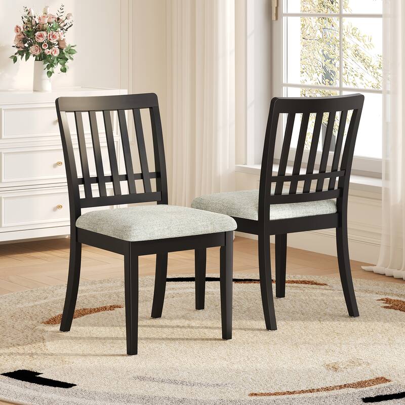 2-Piece Modern Scandinavian Dining Chairs, Curved Wood Backrest with Gray Fabric Seat, Finish for Dining Room and Apartment - Black