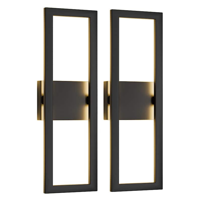 2-Pack Matte Black Iron Integrated LED Outdoor/Indoor Wall Sconce - 22"