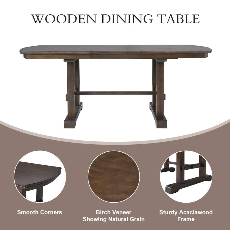 6-Piece Dining Table Set, 60inch to 78inch Extendable Wood Dining Table with Removable Leaf