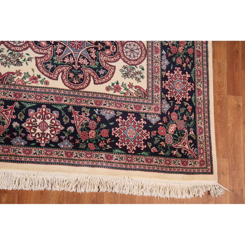 All-Over Aubusson Oriental Area Rug Handmade Wool Carpet - 9'1"x 12'2"