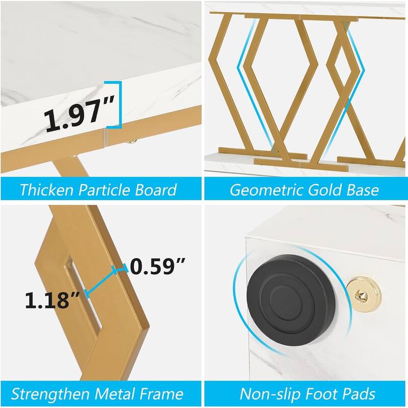 70.9-Inch Faux Marble Console Table, Extra Long Entryway/Sofa Table for Living Room, Hallway, Entrance