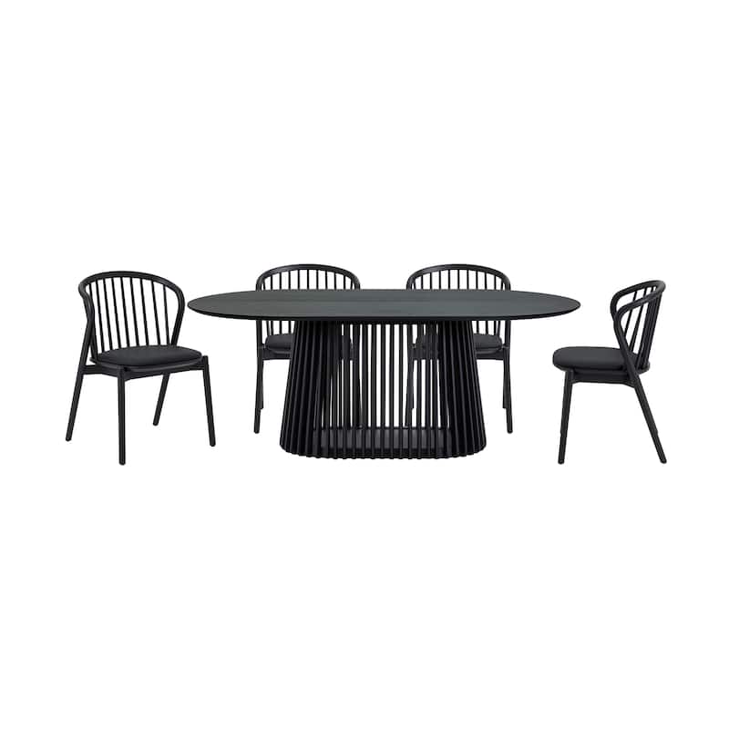 Pasadena Mid-Century Solid Wood Oval 5 Peice Dining Table Set