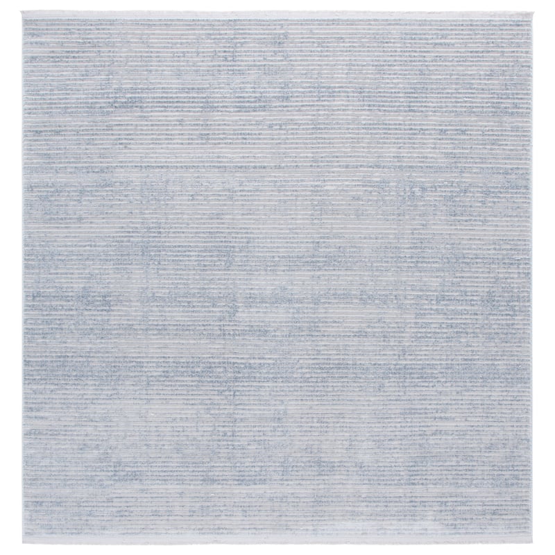 SAFAVIEH Whisper Cathalijne Contemporary Stripe Fringe Rug - 6'7" Square - Blue/Grey