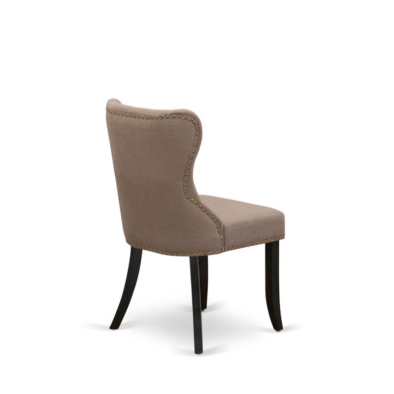 East West Furniture Sion Parson Dining Chairs - Button Tufted Nail head Trim Linen Fabric Chairs, Set of 2, (Finish Options)