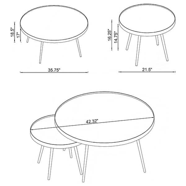 dimension image slide 0 of 3, Kaelyn 2-Piece Round Mirror Top Nesting Coffee Table