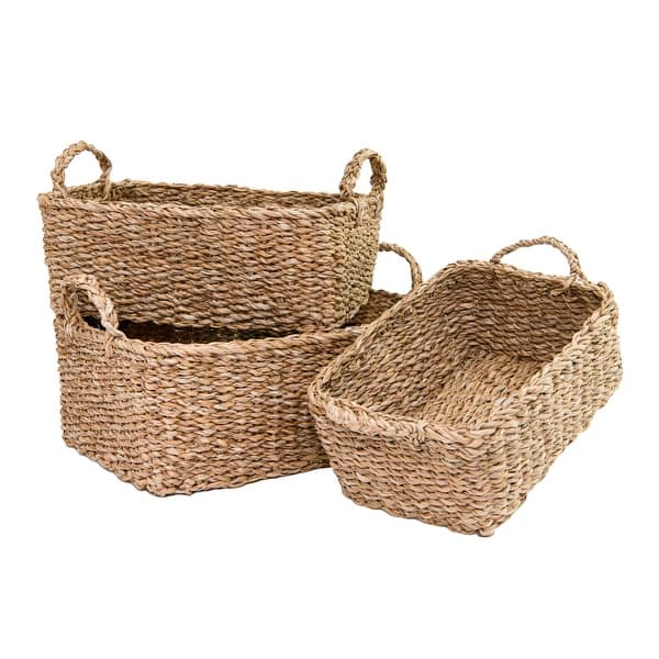 slide 2 of 3, 3Pc Rect. Seagrass Basket With Braided Handles Natural