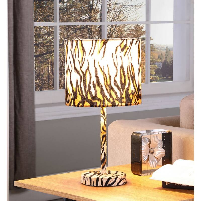 Stylish 19-Inch Brown and Black Table Lamp with Fabric Drum Shade - 10" x 10" x 19.25"