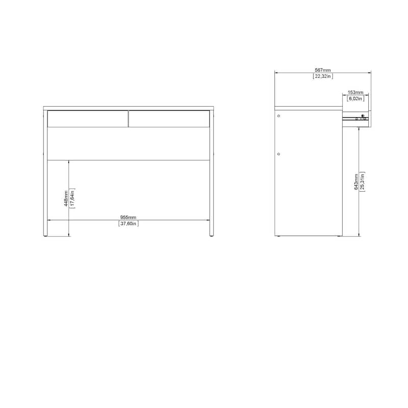 Writing Desk - Compact Hickory Desk with 2 Drawers - Scandinavian Style Workstation