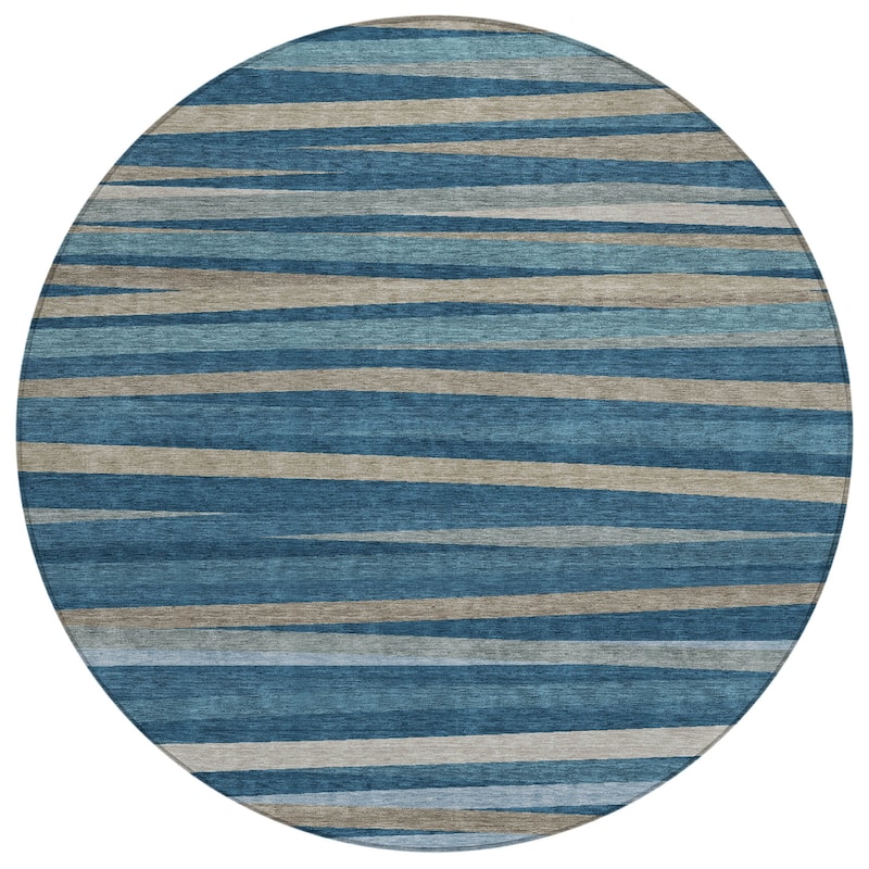 Machine Washable Indoor/ Outdoor Modern Stripes Chantille Rug