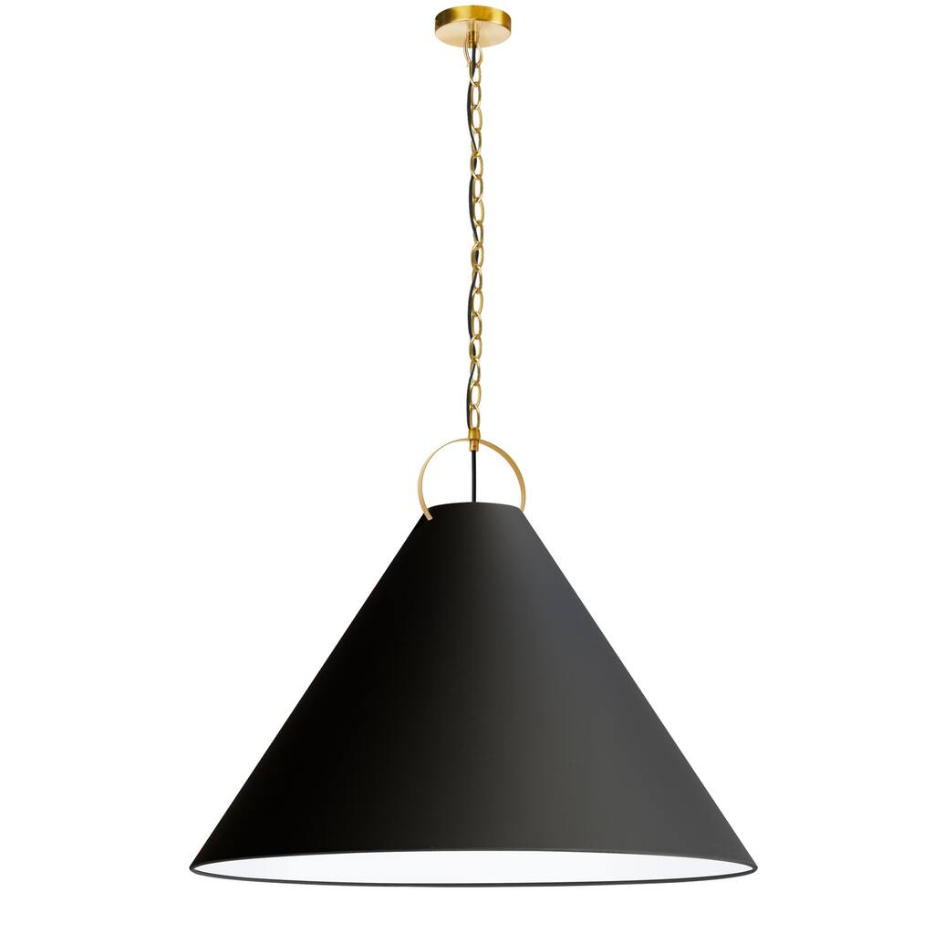 1 Light Pendant Light - Aged Brass Finish with Black Shade - Kitchen Island Lighting - 32