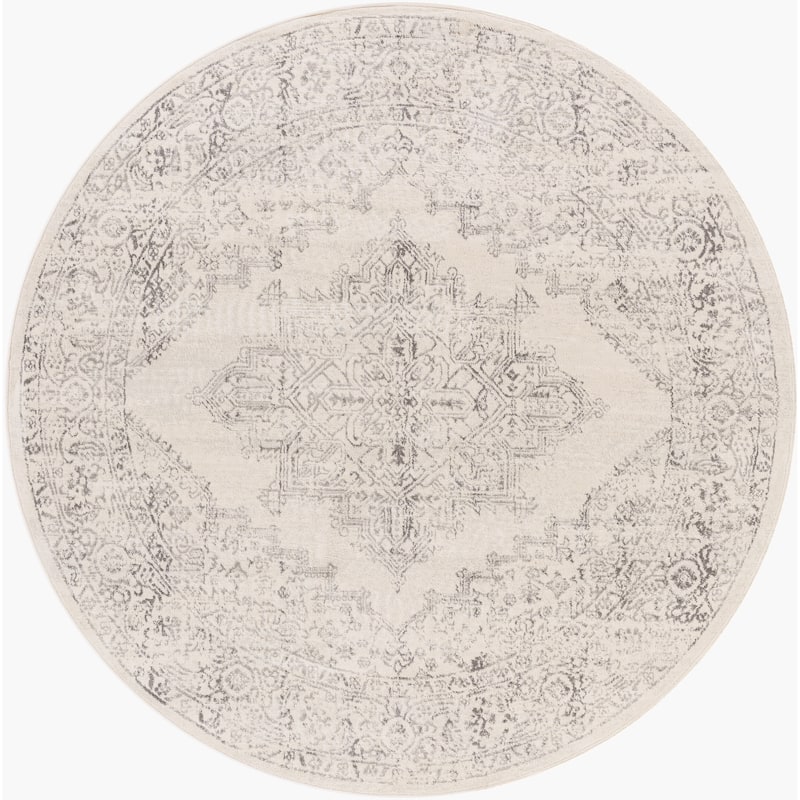Livabliss Roma Updated Traditional Medallion Area Rug - Ivory/Grey - 7'10" x 7'10" Round