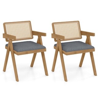 Costway Set of 2/4 Rattan Accent Chairs Fabric Dining Chairs Modern