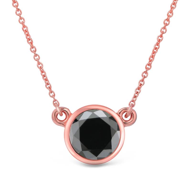 Auriya 14k Gold 1ctw Bezel-set Solitaire Black Diamond Necklace - Rose