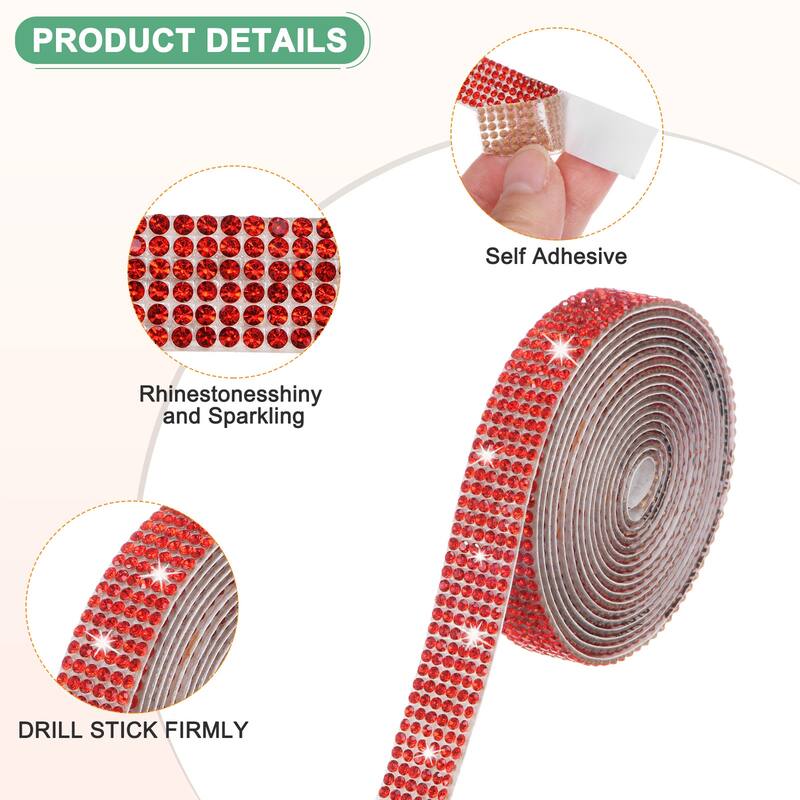 2-Roll Crystal Rhinestone Ribbon,0.5/1.1 Inch x 2 Yards for DIY - Bright Red