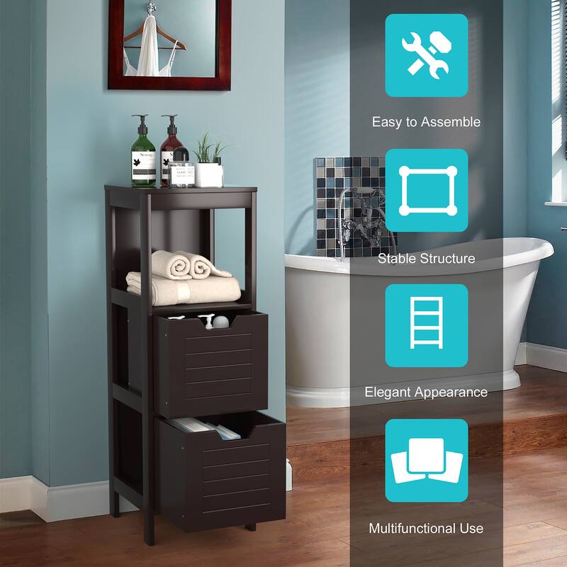 Costway Bathroom Wooden Floor Cabinet Multifunction Storage Rack Stand