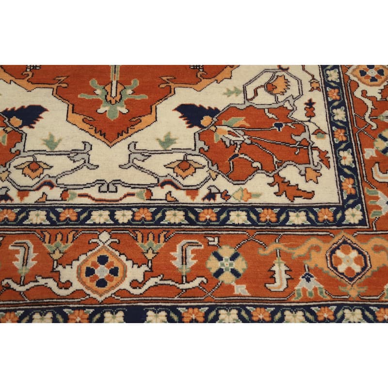 Hand Knotted Oriental 100% Wool Carpet Traditional Medallion Oranges & Rust Heriz (serapi) Area Rug - 8' 4'' X 5' 9''