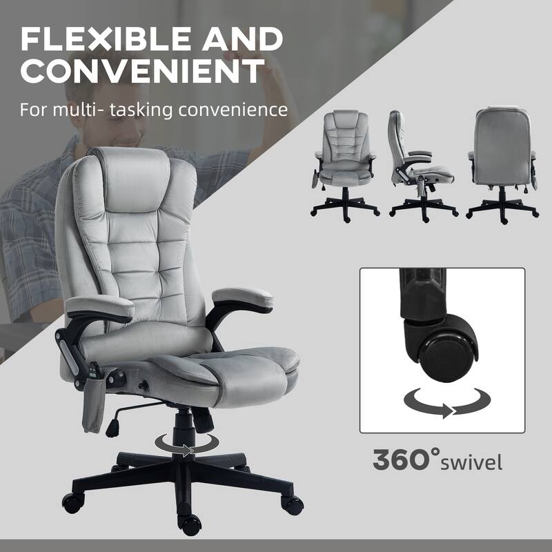 6 Point Vibrating Massage Office Executive Recliner Chair: with Heat, Reclining Backrest, Padded Armrests and Remote