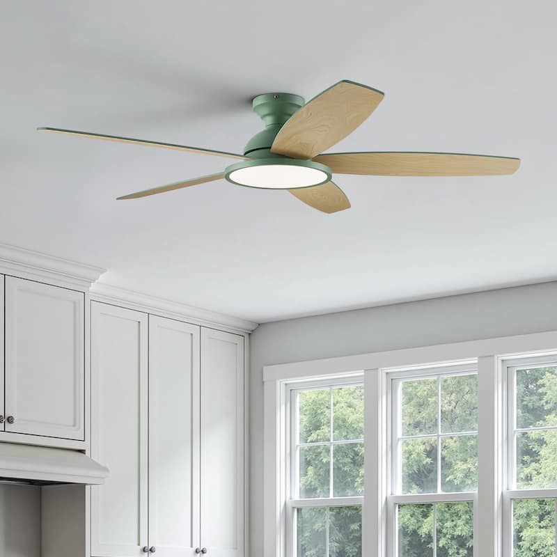 5 - Blade Low Profile Flush Mount Modern Ceiling Fan with 3CCT LED Light and Remote