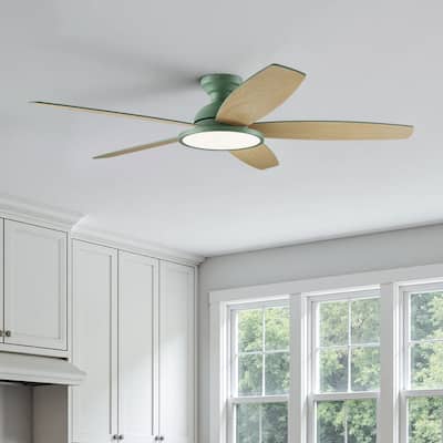 5 - Blade Low Profile Flush Mount Modern Ceiling Fan with 3CCT LED Light and Remote