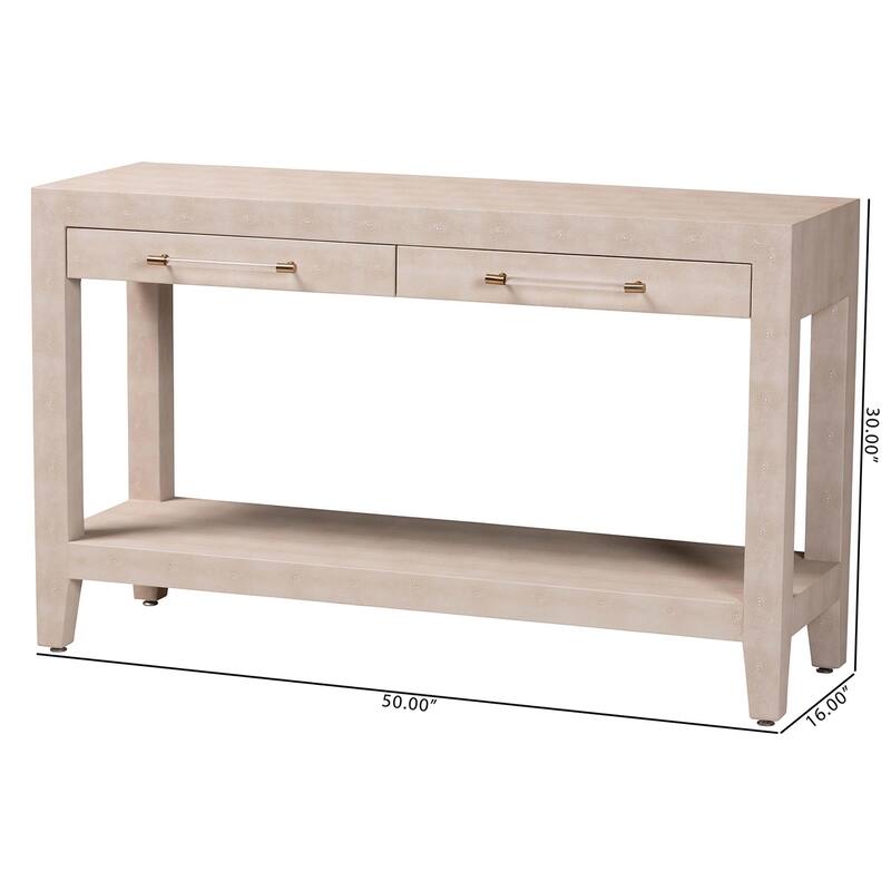 Nira Faux Shagreen Console Table - Contemporary Accent Display Piece with 2 Drawers and Open Shelf, Entryway Storage Solution